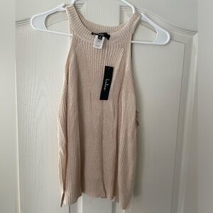 Sunny Style Beige Loose Knit Mock Neck Side Tie Tank Top